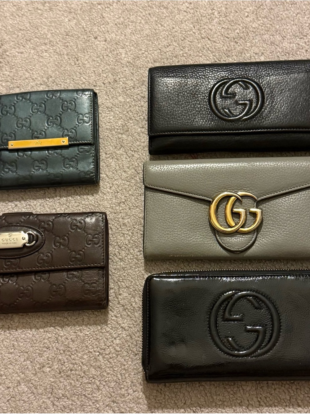 Gucci Leather Wallet Collection in Black, Brown, Gray, Green (Sold Together)